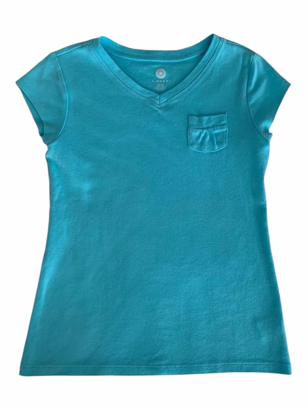 J. Khaki Premium Cotton V-Neck Pocket Tee Blue Girls Size Medium M